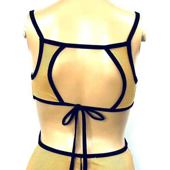 Micas Long Dress Women XS Tan Bodycon Knitted Side Slit Backless Tie Up - Picture 6 of 13